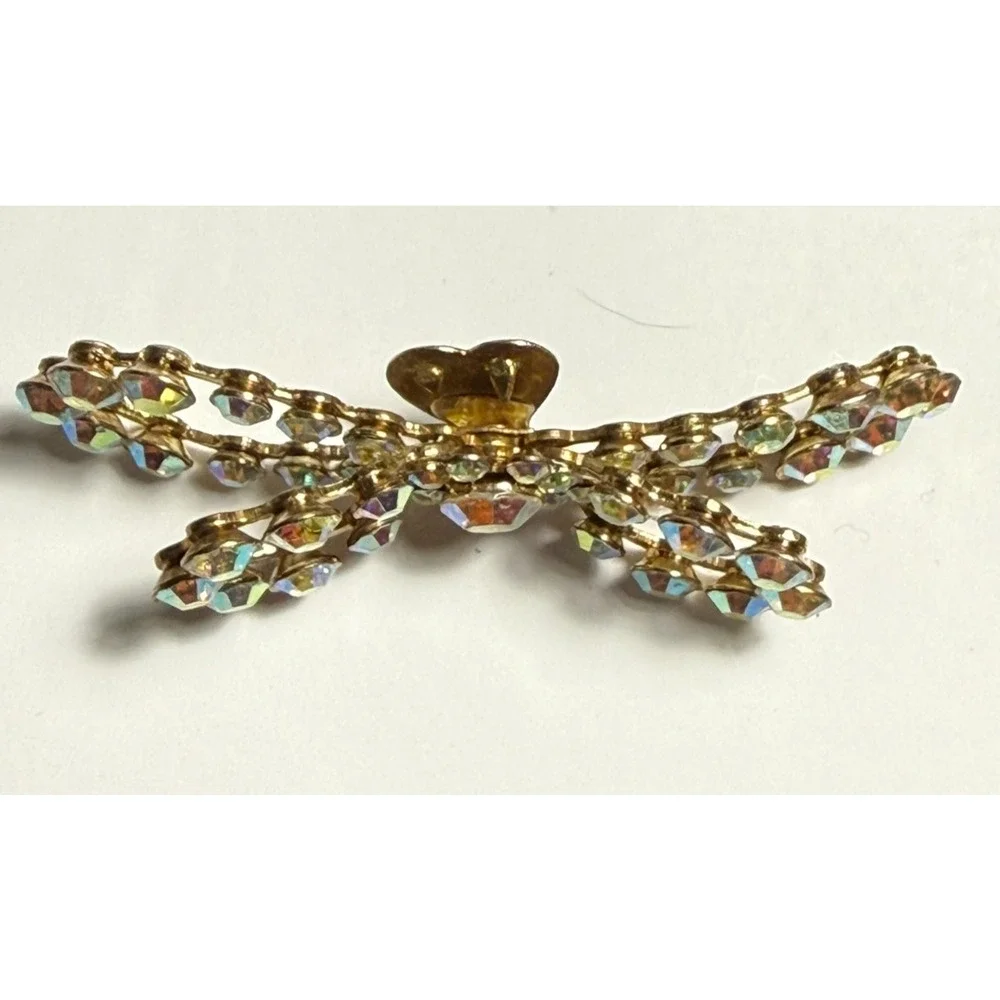Vintage Gold Tone Aurora Borealis Rhinestone Shoe Clip Bow 1 Only 2.25